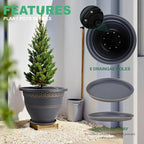 4 Pack 16 Inch Large Plant Pots, Plastic Flower Pot for Indoor & Outdoor with Drainage Holes & Saucer, Plaid Pattern Planters Garden Pots for Herbs Gold