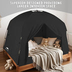 Bed Tents for Kids and Adult, Portable 100% Breathable and 93% Blackout Toddler Dream Play Tent, 3 Doors Big Privacy Space Sleeping Canopy for Floor or Twin Full Queen Sizes Bed (Black, Queen-Size)