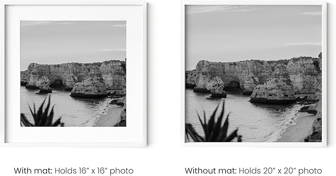 HAUS AND HUES 20x20 White Metal Picture Frames Matted to 16x16 - Features Premium Aluminum & Hanging Hardware, Shatterproof Plexiglass - Ideal for Home, Room, Office (20x20 in, White, Set of 15)