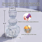 Woho Clear Ribbed Candlestick Holders 4.3" H Set of 6 for Wedding Table Centerpiece, Glass Taper Candle Holders for Holiday Home Decor, Vintage Candle Sticks Holder Decor for Thanksgiving Christmas