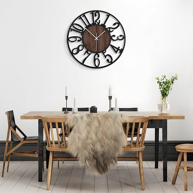 Large Wall Clock for Living Room Decor, 16 Inch Non Ticking Silent, Battery Operated Modern Vintage Oversized Wall Clock for Bedroom Kitchen