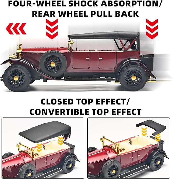 Model Car Kits Adults and Boys 1/24 Diecast Cars Phantom Generation Vintage Car Collectibles,Die Cast Metal Pull Back Cars with Lights and Sounds,Toy Cars for Boys Age 3-12（Red）