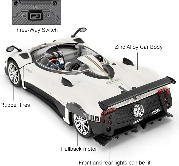1/24 Car Model Compatible for Collectible Pagani Zonta HP Diecast Toy Car,Zinc Alloy Pull Back Cabriolet Vehicles Toy with Sound and Light for Adult Boys Girls (White)