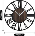 LEIKE Large Wall Clocks,Silent,Non Ticking,Battery Operated Big Retro Round Modern Wood Wall Clock for Living Room, Bedroom,Dinning Room,Farmhouse,Office,Home Decor-20 Inch(Black-Roman Numerals)