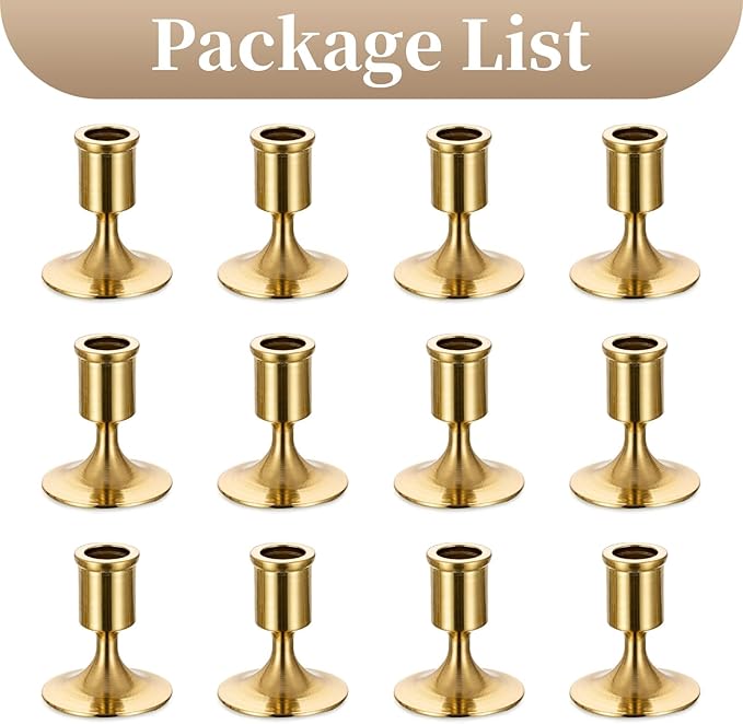 Sziqiqi Candlestick Taper Candle Holders - Gold Candle Stick Candle Holder Bulk Decorative Table Centerpiece for Wedding Reception Christmas Candlelight Dinner Bridal Showers Party Decor Pack of 12