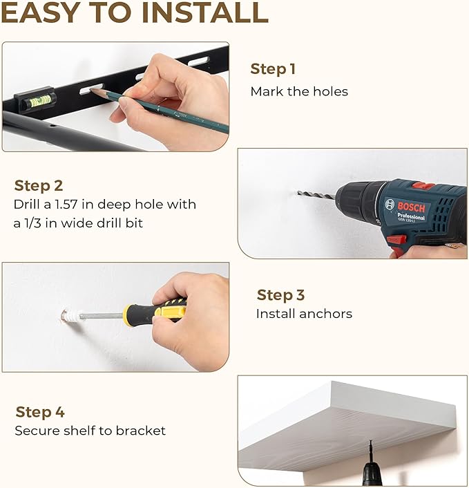 40 Inches Floating Shelves for Wall, 9.3" Deep Long Floating Shelves Set of 2, Large Display & Storage Shelf, Wall Shelf for Bathroom Bedroom Living Room Kitchen Office, White