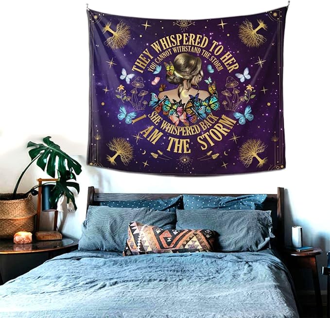 Inspirational Quote Tapestry,They Whispered to Her You Cannot Withstand The Storm Positive Motivational Uplifting Encouragement Gifts Wall Decor for Bedroom,Inspirational Gift for Women Teens Girls