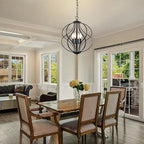 Modern Black Chandelier for Dining Room, 4 Lights Geometric Chandeliers, Sphere Chandelier Industrial Large Pendant Light Fixtures Hanging for Kitchen, Entryway, Foyer, Stairs