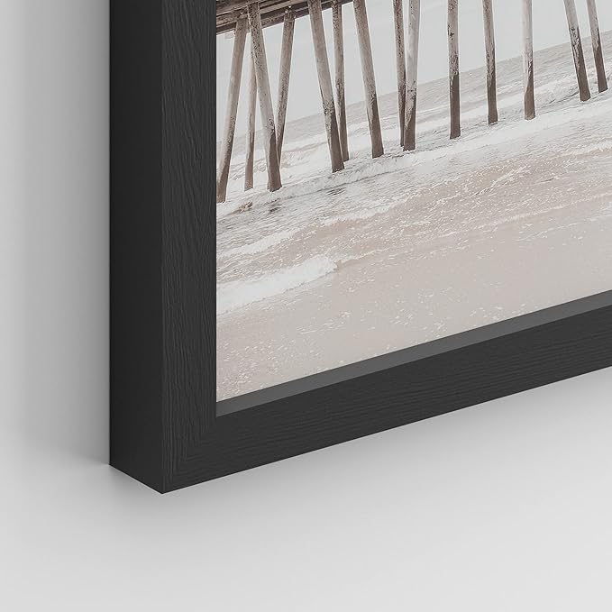 SIGNWIN Framed White Minimalist California Ocean Beach Seashore Pier Wall Art, Set of 4 Landscape Colorful Wall Decor Prints, Nature Wilderness Wall Décor for Living Room, Bedroom - 11"x14" Black