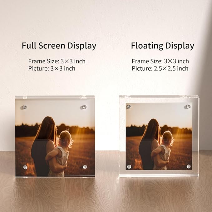 Acrylic Picture Frames 3x3, 3 x 3 inch picture frame for 3x3 or 2x2 Pictures, Clear Double Sided Thick Photo Frames Desktop Pictures Display Small Tips Holder