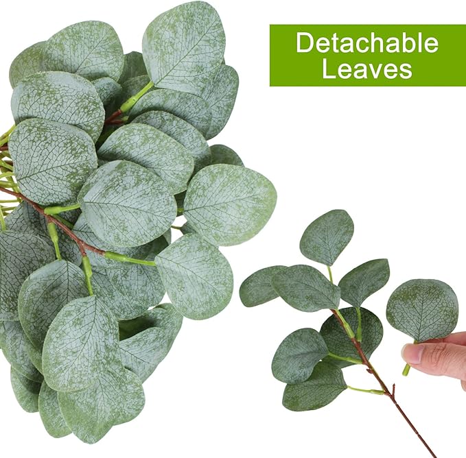 40 Pcs Artificial Eucalyptus Stem, Fake Silver Dollar Eucalyptus Leaves Stems Bulk Real Touch Faux Leaf Branches for DIY Bouquets Floral Arrangement Wedding Home Decor