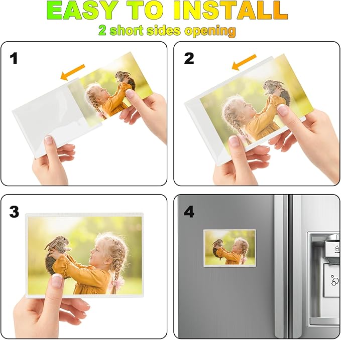 24 Pack Picture Magnets for Refrigerator,More Solution Display Your Photos-12 Pieces Picture Fridge Frames and 12 Pieces Adhesive Magnetic Sheet