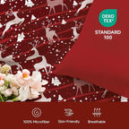 Christmas Comforter Set Queen Size,Red Christmas Bed Set with Reindeer Stars Bedding for Holiday, 3 Pieces 1 Reversible Comforter and 2 Pillowcases