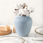 Ceramic Vase for Home Decor,7.8 Inch Flower Vases，Decorative Blue Vase for Pampas Grass，Modern Art Texture Vases for Home Entryway Living Room Dining Table Farmhouse Office Decor-Mat Blue