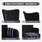 Furnimart Black Velvet Accent Chair Mid Century Modern Living Room Chairs; Comfy Armchair Leisure Vanity Guest Wingback Chair for Office Study Vanity Bedroom Waiting Room