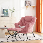 Cozy Lazy Chair and Ottoman, Large Contemporary Accent Lounge Chair Set, Leisure Upholstered Reading Armchair for Bedroom, Living Room, Dorm Rooms, Office