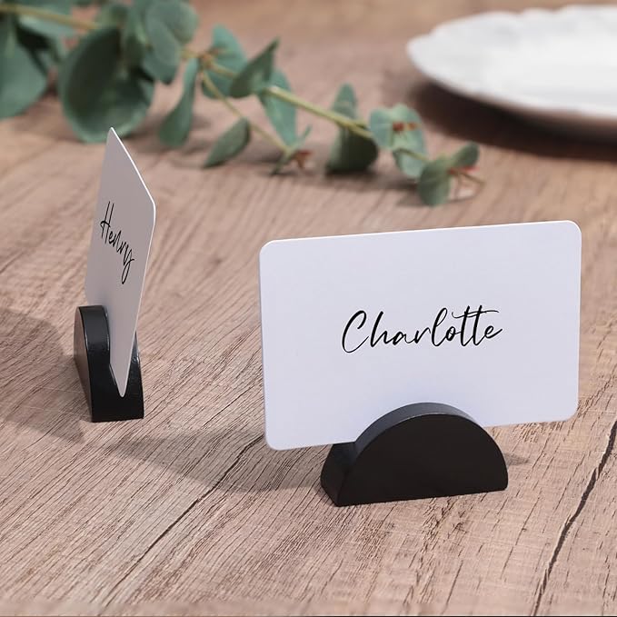 UNIQOOO 10 Set 2" Arch Black Birch Wood Stand with Cards |1.2mm Slot, for Name Cards, Place Card Holder, Photo Display Stand | for Event Decor, Retail Shop, Cafe Restaurant Menu, Business Card, Name Tag