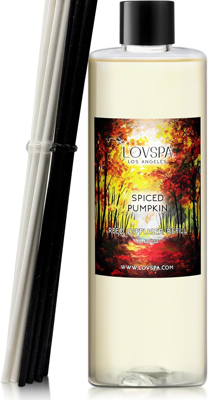 LOVSPA Spiced Pumpkin Diffuser Oil - Fall Essential Oils for Diffuser Refill & Air Freshener Room Spray - Long-Lasting & Natural Home Fragrance, Scented Oil for Diffusers, USA Made, 8 oz