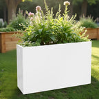 Galvanized Steel Planter Box-No Installation Required Metal Rectangular Block Long Box Planter Modern Outdoor Planters All-Weather Use with Drainage Holes for Patio/Porch, 36×24×12IN（White）