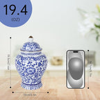 Chinoiserie Ginger Jar,7.6 Inch Ceramic Bule and White Ginger Jar w/Lid,Porcelain Ginger Jars Vase for Home,Living Room,Coffee Table,Mantle Fireplace (Bule&White)