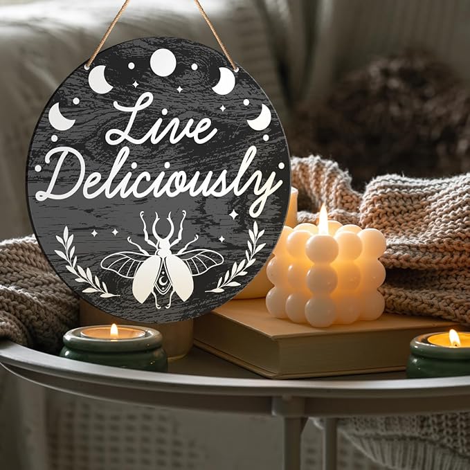 Witch Sign Decor, Witchy Dark Humor Hanging Sign Decor Halloween Wall Decoration Magic Witchcraft Sign for Gothic House, Dining Room, Kitchen, Housewarming Gift for Wicca, Live Deliciously