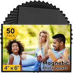 YixangDD 50 Pack Magnetic Picture Frame, 4 x 6 Inches Fridge Magnetic Photo Frames, Magnetic Photo Frames for Refrigerator, Home, School, Office (Black)