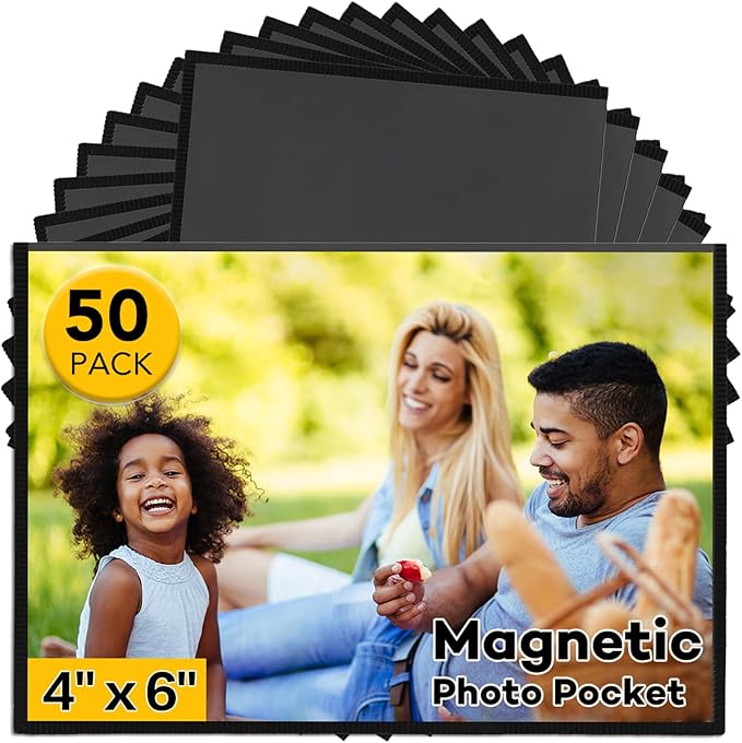 YixangDD 50 Pack Magnetic Picture Frame, 4 x 6 Inches Fridge Magnetic Photo Frames, Magnetic Photo Frames for Refrigerator, Home, School, Office (Black)