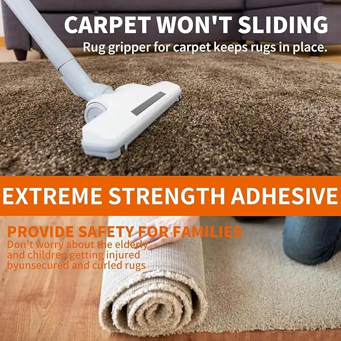 TAPEBEAR Carpet Tape Double Sided 2Inch x 30Yards, Heavy Duty Rug Gripper Anti Slip Anti Curling Floor Tape Residue-Free, Two Sided, Removable, Waterproof for Area Rugs, Mats, Strong Hold for Tile