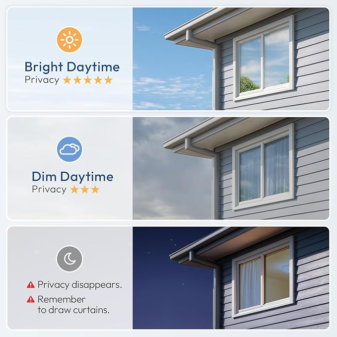 rabbitgoo Window Tint for Home One Way Privacy Window Film See Out Not in Heat UV Blocking Reflective Removable Static Cling Mirror Decorative House Glass Covering, Blue Silver, 23.6 Inch X 6.5 Feet