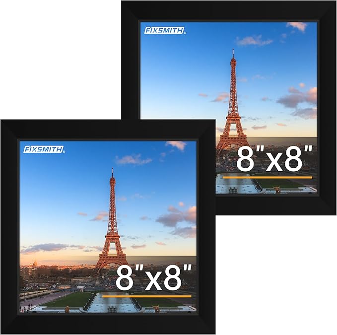 FIXSMITH 8x8 Picture Frames Set of 2, Photo Frame with HD Plexiglass, Display Pictures 6x6 with Mat or 8x8 Without Mat Multi Picture Frames Collage for Tabletop or Wall Display, Black