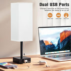 Bedside Table Lamps Set of 2 - Small White Bedroom Lamps with 3 Color Temperatures (3000K/5000K/4000K), Square Nightstand Lamp with USB C + A Charging Ports, Pull Chain Night Light