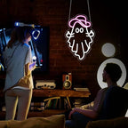 Cowboy Ghost Neon Sign, Neon Signs for Wall Decor Neon White Pink LED Signs Room Neon Light Up Signs Home Decor for Bedroom Club Party Bar Shop USB Operated