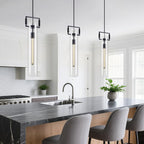 Modern Black Kitchen Island Pendant Light,21.6'' 1-Light Glass and Brass Island Pendant Lights,Farmhouses Pendant Light, for Kitchen,Dining Room,Bathroom