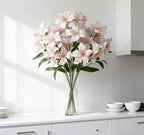 10-Bud Artificial Lily Flowers, 4 Pcs Fake Outdoor Flowers, UV Resistant Faux Flowers for Outdoor Planters, Silk Flowers for Wedding Decoration (Pink)