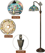Tiffany Floor Lamp Vintage Standing Lamp Green Blue Dragonfly Stained Glass Floor Light Rustic Corner Gooseneck Floor Lamp with Adjustable Angle for Home Decor Living Room Bedroom 12X12X63 Inches