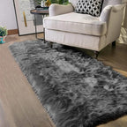 Latepis Dark Grey Faux Sheepskin Fur 2x8 Runner Rug for Hallway Non-Slip Furry Rug for Living Room Carpet for Home Decor Rectangle
