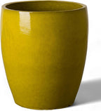 Emissary Bullet 18 in. Mustard Yellow Ceramic Round Planter (18 in. L x 18 in. W x 21 in. H) with Drainage Hole