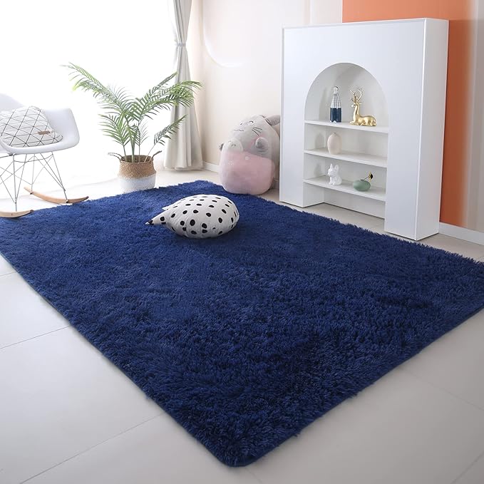 Area Rug 7x10 Living Room: Blue Area Rugs 7X 10 Carpets for Living Room - Shag Area Rug Modern Indoor Soft Shaggy Fuzzy Floor Carpet for Bedroom (Blue/7x10 Feet)