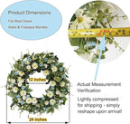 24 Inch Wreaths for Front Door, Large Spring Summer Artifiical Wreath with Blue White Daisy Flower, All Season Floral Wreaths for Porch Window Wall Decor Outside Indoor Outdoor Decorations
