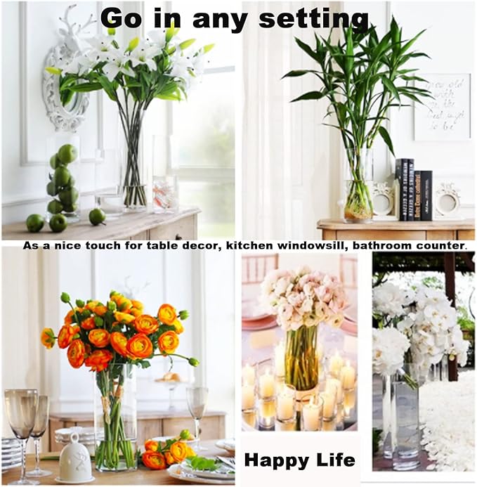 Glass Hurricane Candle Holder Esmiome - Cylinder Vases for Centerpieces 10 Sets (40Pcs) Hurricane Floating Candle Holder, Glass Vases for Flowers, Decorative for Home Wedding, 4''+6''+8'+10''(High)