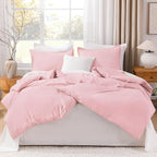 Litanika Pink Comforter Set King Size, 3 Pieces Aesthetic Soft Solid Bedding Comforter Set, All Season Bed Set (104x90In Comforter & 2 Pillowcases)