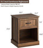 CARPETNAL 20" Farmhouse Nightstand Set of 2, End Table with Large Drawers & Open Storage, Side Table, Bedside Table for Bedroom, Living Room, Walnut