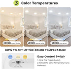 6PACK Flush Mount LED Ceiling Light Fixture White, 6.5Inch 12Watt, Dimmable & 3000K-4000K-6500K 3 Color Selectable Ceiling Lamp 1200LM Low Profile Ceiling Light for Kitchen Bedroom Hallway Porch