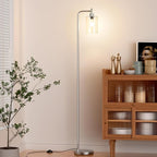 Floor Lamps for Living Room - Industrial Standing Lamp with Glass Shade, Modern Floor Lamp with LED Bulbs, Tall Lamp for Bedroom Office - Brushed Nickel