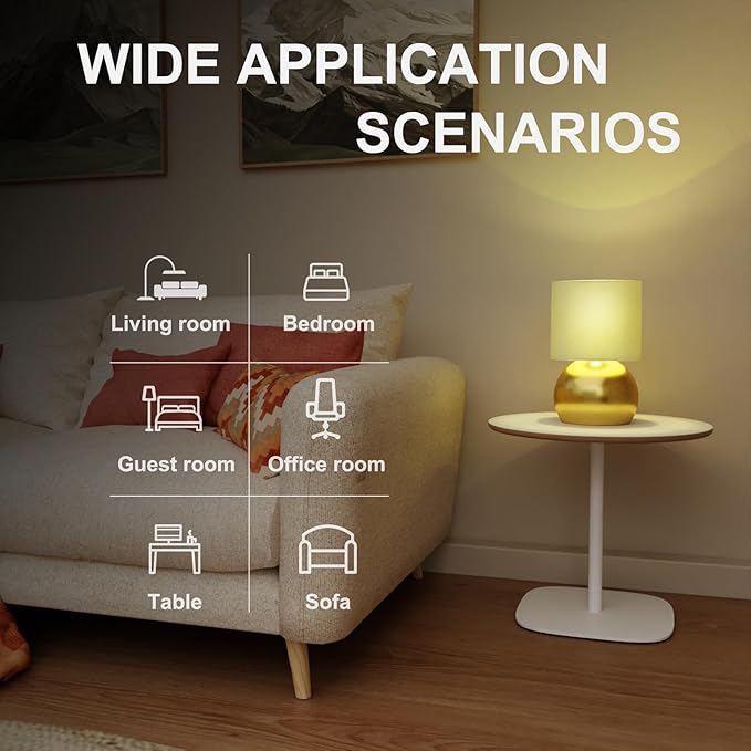 Set of 2 Small Gold Spherical Base Bedside Table Lamp with Textured Linen Shade (Bulb Included)