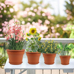 8 Inch Plastic-Flower Pot-for-Indoor Plants, 4 Pack Large Outdoor Planter Pot with Drainage Holes & Saucers, Resin Decorative Garden Pots Planters