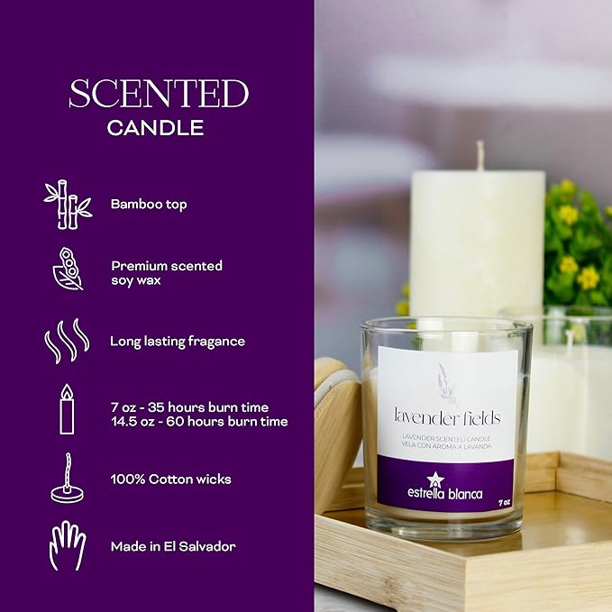 Lavender Fields Candle 7 oz – Best Smelling Soy Candle, Non Toxic, Long Lasting, Gift for Women, Natural Soy Wax, Home Decor & Spa Ambience, Aromatherapy, Relaxing Home Scent