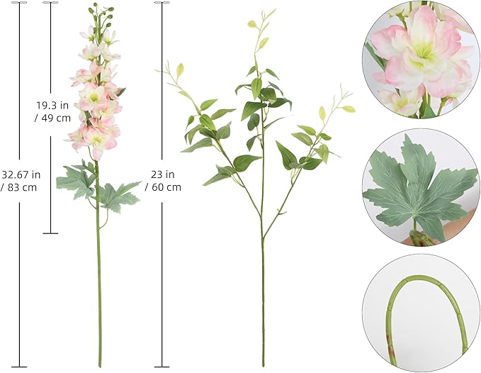 8PCS Pink Artificial Delphinium Flowers with Clematis Greenery Long Stem Artificial Flowers for Tall Vase for Home Wedding Floral Arrangement Centerpiece Table Decor (Flesh Pink)