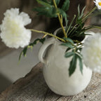 White Ceramic Vase with 2 Handles, Modern Farmhouse Decor, Rustic Terracotta Pottery, Decorative Flower Vases, Clay Small Vase, Centerpiece for Dining Table - 7 Inch Tall