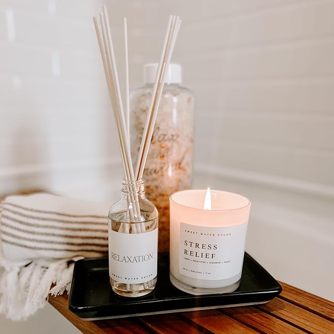 Sweet Water Decor Relaxation Reed Diffuser Set - Eucalyptus, Peppermint, Cedar, Patchouli Scented Diffusers - Reed Diffusers for Home with Long Lasting Fragrance - Oil Reed Diffuser - Made in The USA